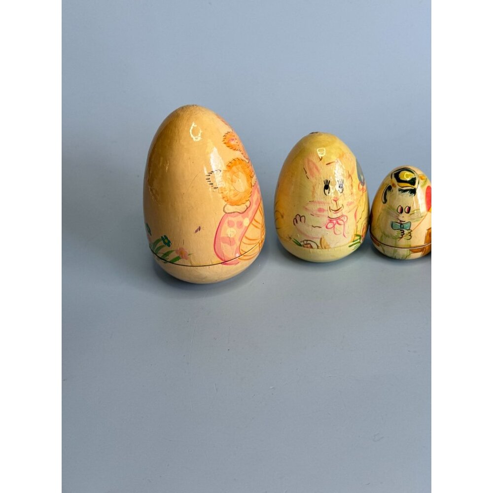 Hand-Painted Wooden Nesting Egg Set With Adorable Animal Designs & Pastel Colors - Picture 3 of 6